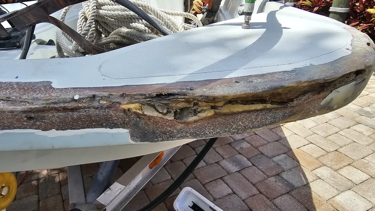 Rotted boat section before repair