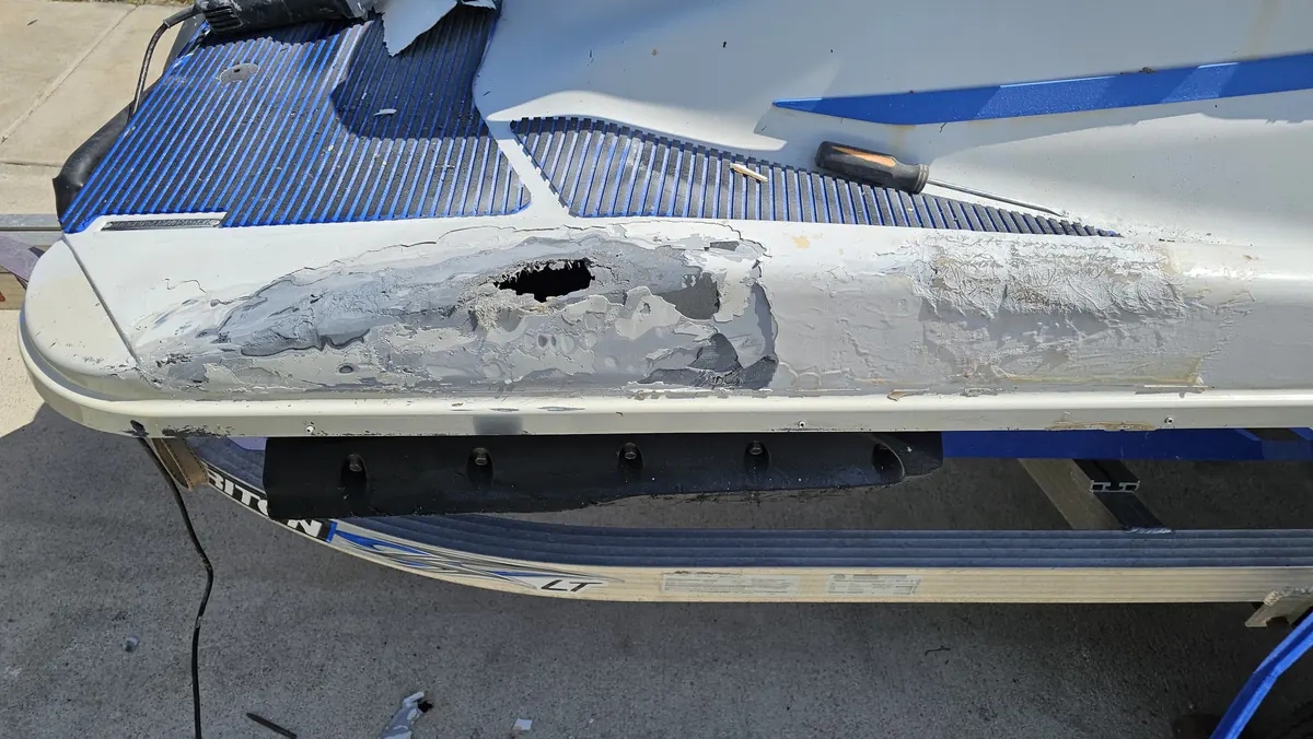 Back of ski before repair